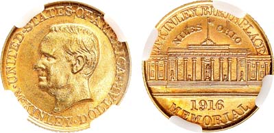 Лот №594,  США. 1 доллар 1916 года. Уильям Мак-Кинли. В слабе NRG MS 64.