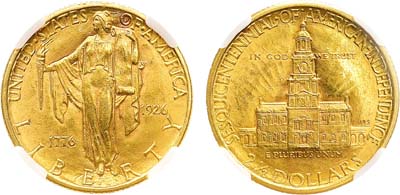 Лот №595,  США. 2 1/2 доллара 1926 года. 150 лет Независимости. В слабе NRG MS 63.