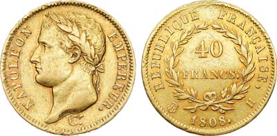 Лот №600,  Франция. Первая империя. Император Наполеон I. 40 франков 1808 года.