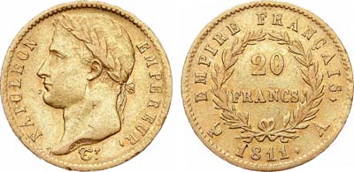 Лот №601,  Франция. Первая империя. Император Наполеон I Бонапарт. 20 франков 1811 года.