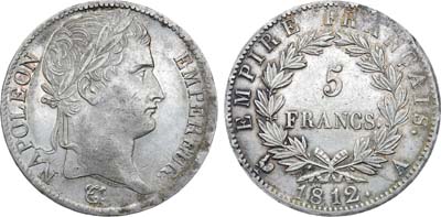 Лот №602,  Франция. Первая империя. Император Наполеон I. 5 франков 1812 года (А).