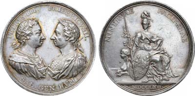 Лот №75, Коллекция. Медаль 1762 года. В память союза Императора Петра III и Короля прусского Фридриха II.
