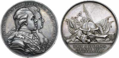 Лот №98, Коллекция. Медаль 1782 года. В память визита Великого Князя Павла Петровича и Великой Княжны Марии Федоровны в Брюссель.