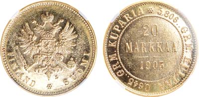 Лот №896, 20 марок 1903 года. L. В слабе NGC MS 62 PL.