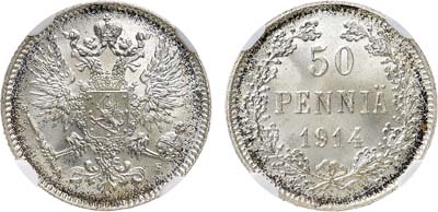 Лот №970, 50 пенни 1914 года. S. В слабе NGC MS 67.