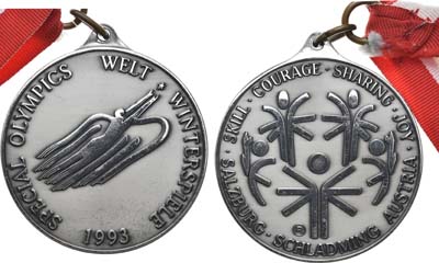 Артикул №22-02743,  Австрия. "Серебряная" медаль Специальных Зимних Олимпийских игр в Зальцбурге 1993 г.