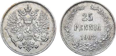 Артикул №22-00525, 25 пенни 1908 года. L.