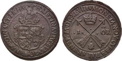 Артикул №22-00825,  Королевство Швеция. Королева Кристина. 1 эре 1648 года.
