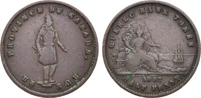 Артикул №21-17993,  Нижняя Канада. Банк Квебека. Токен. 1/2 пенни 1852 года.