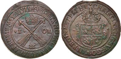 Артикул №22-29938,  Королевство Швеция. Королева Кристина. 1 эре 1647 года.