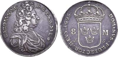 Артикул №23-00738,  Королевство Швеция. Король Карл XI. 8 марок 1695 года. AS.