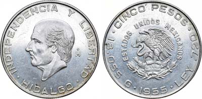 Артикул №22-31413,  Мексика. Мексиканские Соединённые Штаты. 5 песо 1955 года.