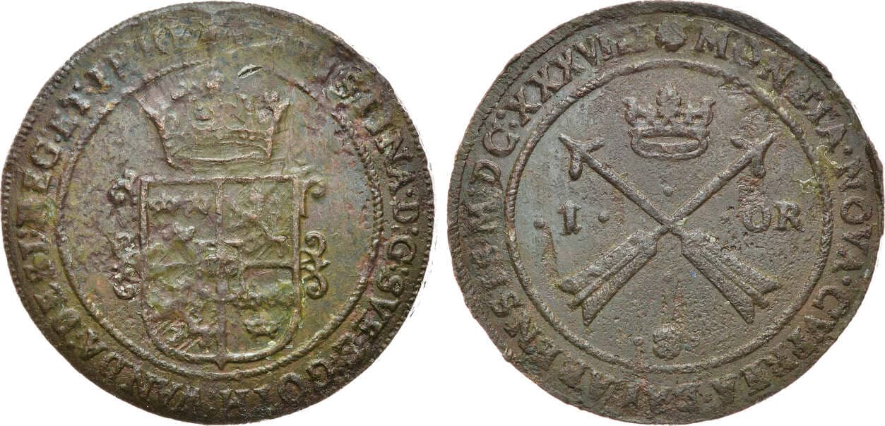 Артикул №24-01210,  Королевство Швеция. Королева Кристина I. 1 эре 1638 года.