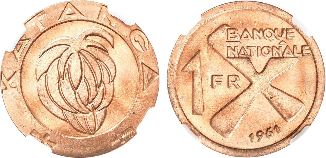 Артикул №23-16388,  Конго. Государство Катанга. 1 франк 1961 года. В слабе ННР.