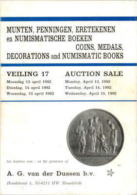 Артикул №16-0058,  A.G. van der Dussen b.v.. Coins, Medals, Decorations and numismatic books. (Монеты, медали, ордена и нумизматическая литература), Аукцион 17.