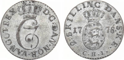 Артикул №25-12825,  Королевство Дания. Король Кристиан IX. 2 скиллинга 1778 года.