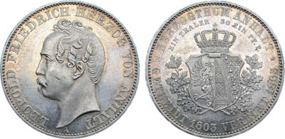 Артикул №25-19223,  Германия. Герцогство Анхальт-Дессау. Герцог Леопольд IV Фридрих. "союзный" талер 1863 года. 260-летие основания герцогства Анхальт.