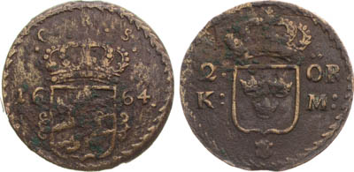 Артикул №25-19248,  Швеция. Королевство. Король Карл XI. 2 эре 1664 года (K.M.).