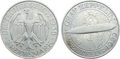Артикул №25-19434,  Германия. Веймарская республика. 3 рейхсмарки 1930 года.