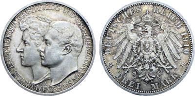 Артикул №25-19437,  Германия. Империя. Великое герцогство Саксен-Веймар-Эйзенах. Великий герцог Вильгельм Эрнест. 3 марки 1910 года.