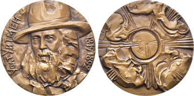 Артикул №25-00526, Медаль 1974 года. 150 лет со дня рождения Уолта Уитмена.