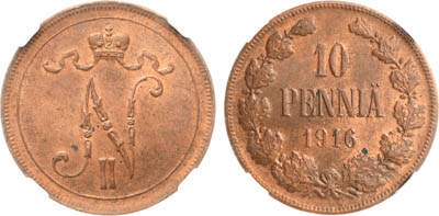Артикул №25-19748, 10 пенни 1916 года. В слабе ННР MS 63 RB.