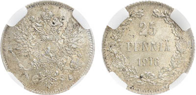 Артикул №25-19743, 25 пенни 1916 года. S. В слабе ННР MS 64.