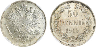 Артикул №25-19737, 50 пенни 1915 года. S. В слабе ННР MS 66.