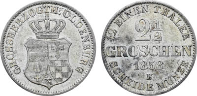 Артикул №25-25361,  Германия. Великое герцогство Ольденбург. Великий герцог Ольденбургский Август I. 2 1/2 гроша 1858 года.