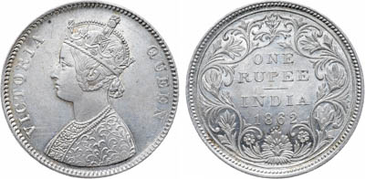 Артикул №25-25363,  Индия. Британская колония. Королева Виктория. 1 рупия 1862 года.