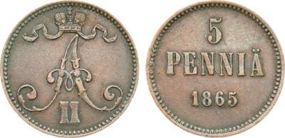 Артикул №25-46059, 5 пенни 1865 года.