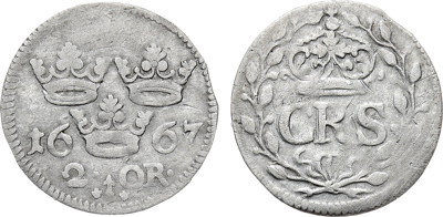 Артикул №25-46064,  Швеция. Королевство. Король Карл XI. 2 эре 1667 года.