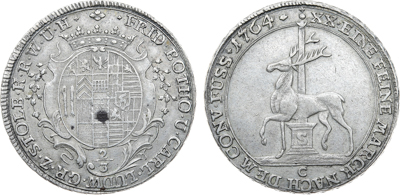 Лот №25-46079,  Германия. Графство Штольберг-Штольберг. Князь Кристоф Людвиг II. 2/3 талера 1764 года.