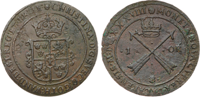 Лот №25-46089,  Швеция. Королевство. Королева Кристина I. 1 эре 1638 года.